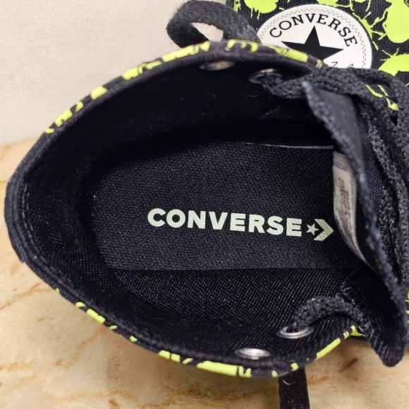 Converse All Star Black w/Neon Green Bugs Insects High-Top Sneaker Youth 2 - Picture 8 of 9